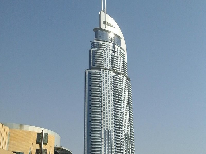 A tower in Downtown Dubai, the district the Burj Khalifa anchors