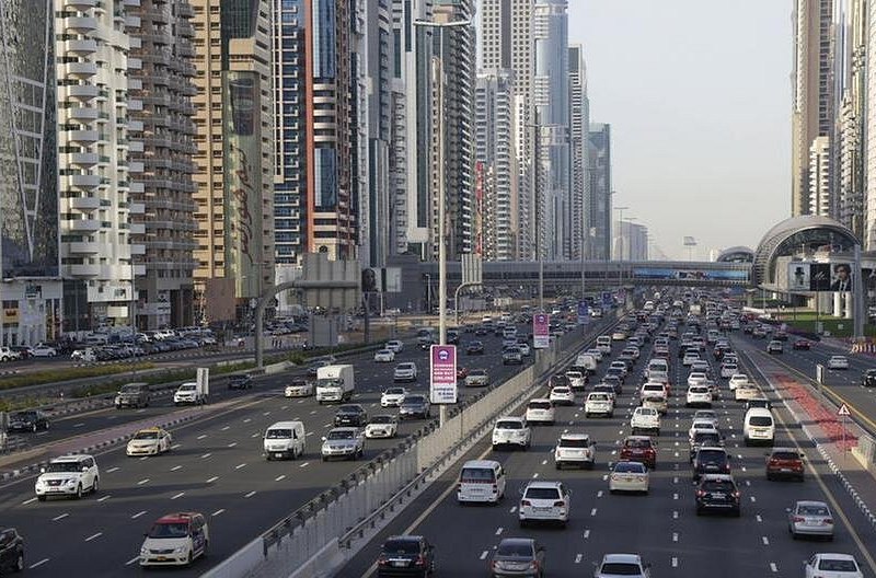 Traffic on Sheikh Zayed Road between the towers of central Dubai